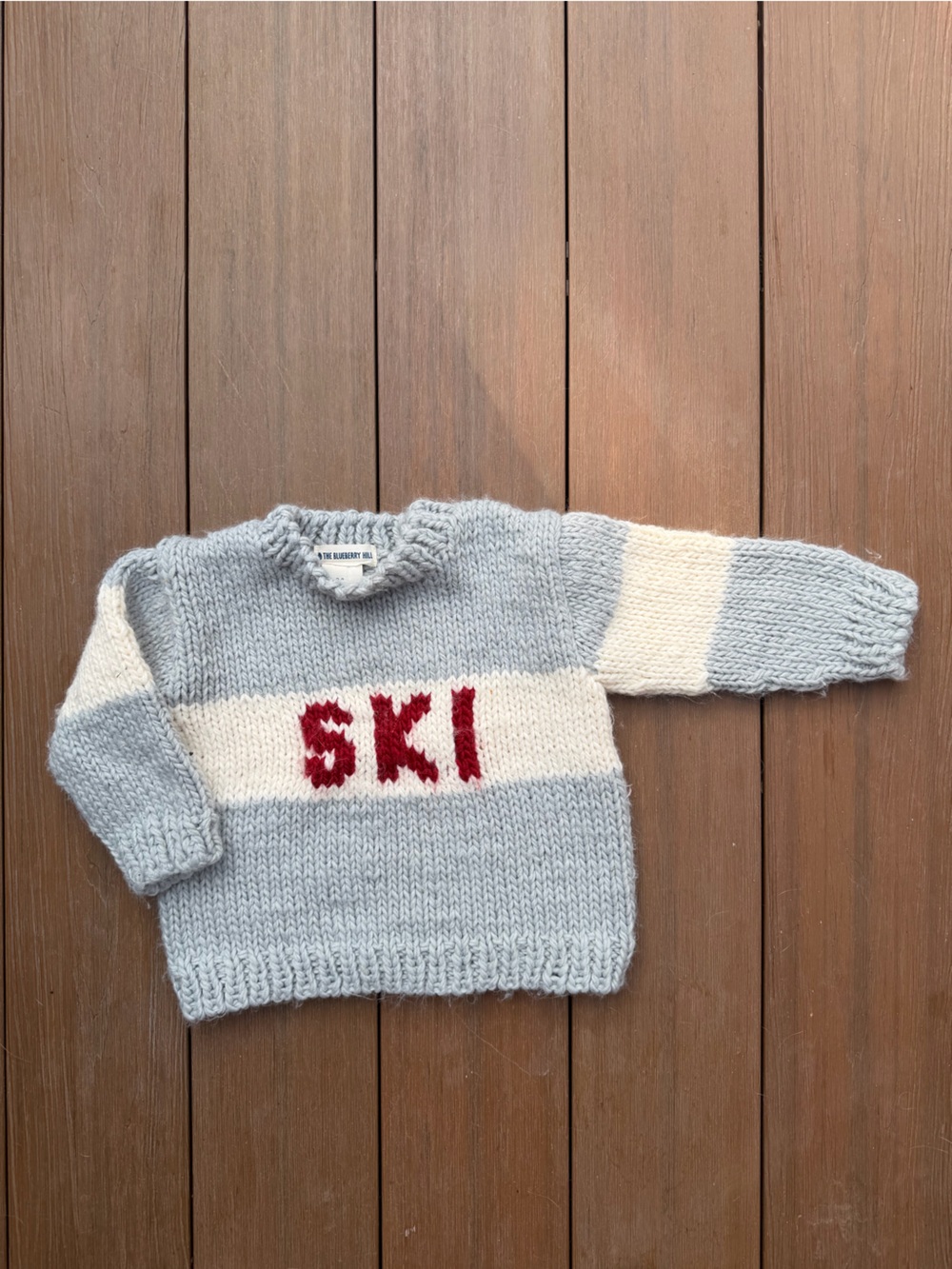 Kids Light Blue & Cream Knit Sweater with Red 'SKI' Lettering Blueberry Hill 2/3